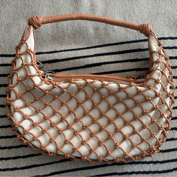 STAUD Luna Net Shoulder Bag, Vegan Leather and Canvas, Neutrals - Picture 2 of 7